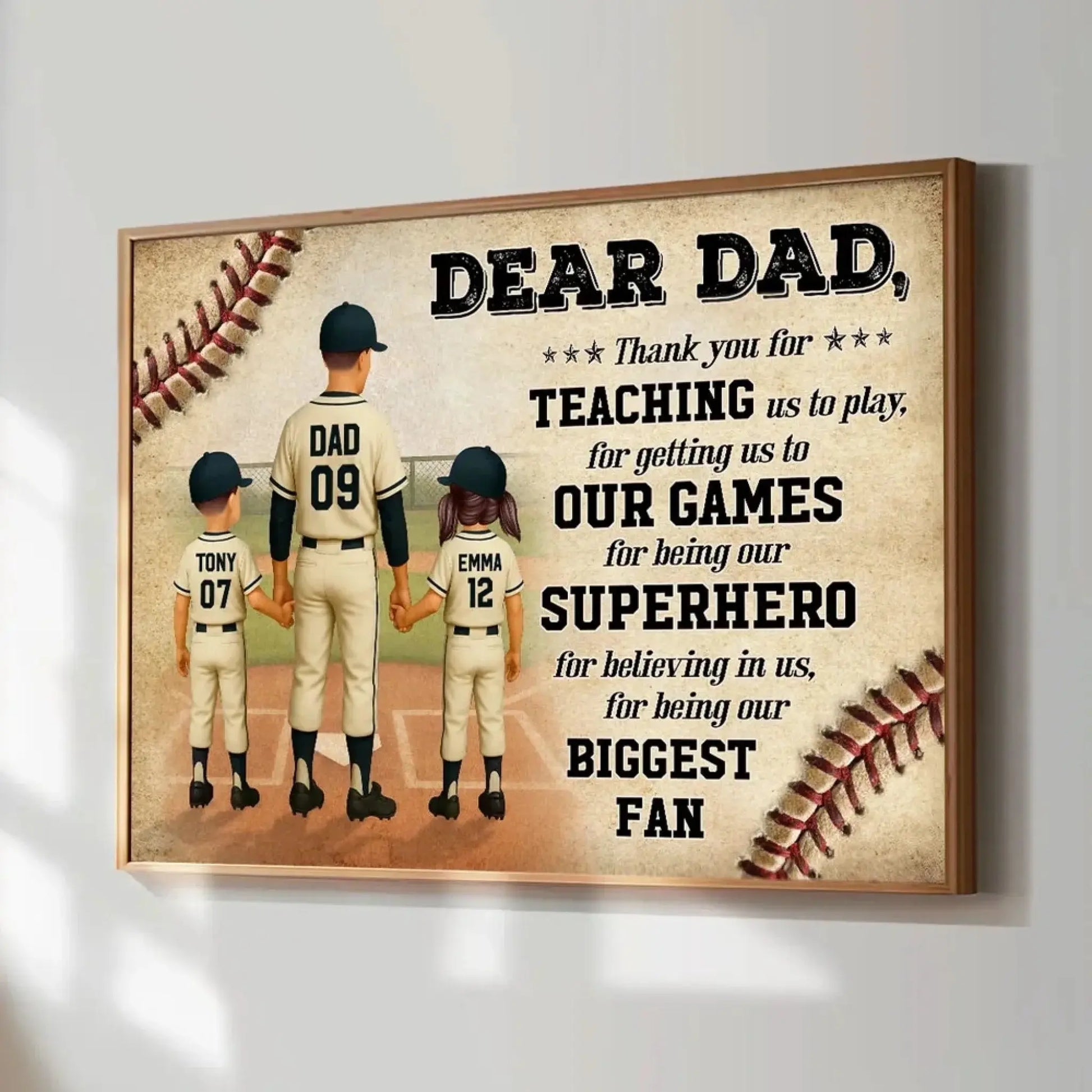 Custom Baseball Dad Poster – Personalized Father & Kids Back View Gift, Home Run Quote for Father’s Day or Birthday  Ezcustomize