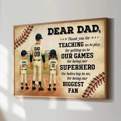 Custom Baseball Dad Poster – Personalized Father & Kids Back View Gift, Home Run Quote for Father’s Day or Birthday  Ezcustomize