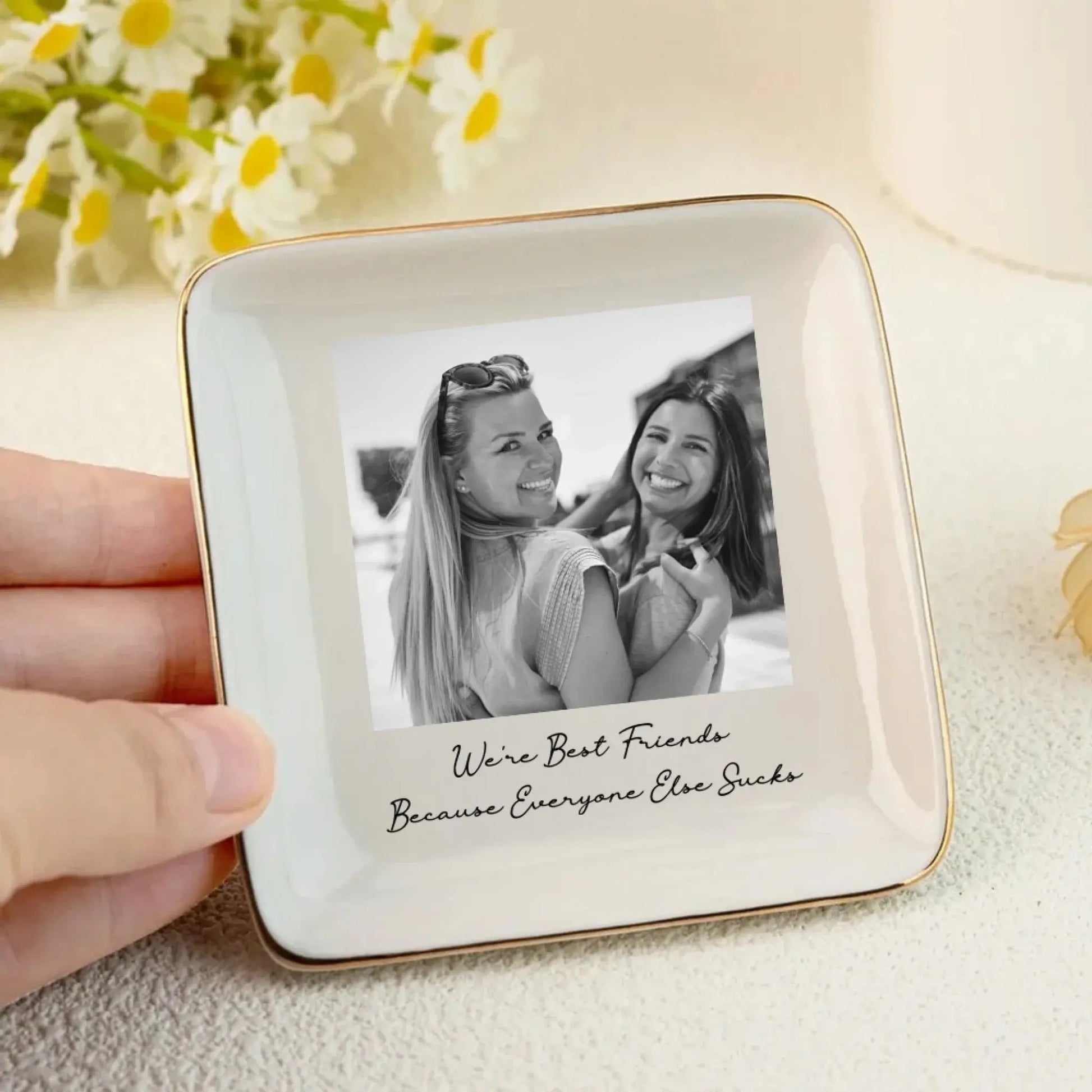 Custom Bestie Photo – Personalized Trinket Tray Jewelry Dish – Cute Friendship Thank You & Birthday Gift for Best Friend  Ezcustomize