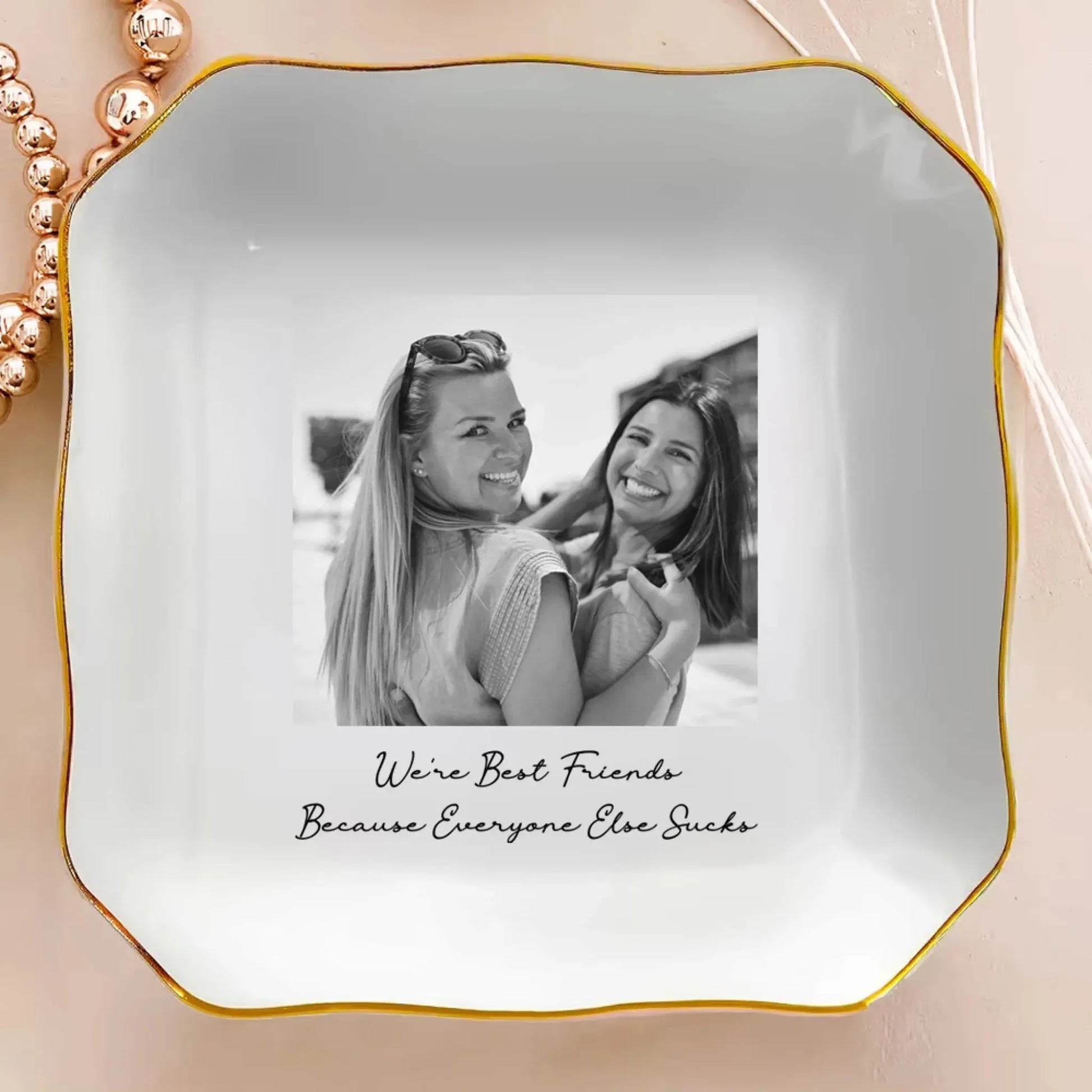 Custom Bestie Photo – Personalized Trinket Tray Jewelry Dish – Cute Friendship Thank You & Birthday Gift for Best Friend  Ezcustomize