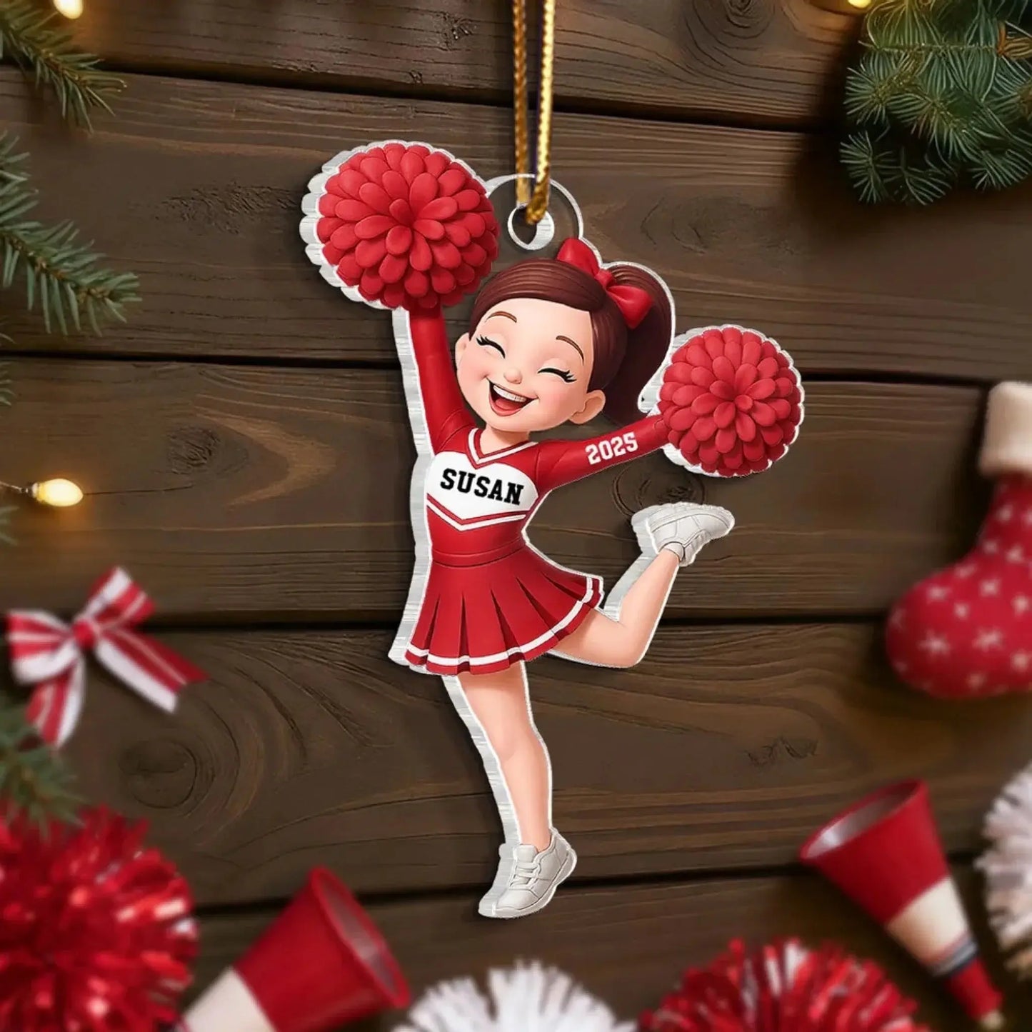 Custom Cheerleader Girl Ornament – 3D Effect Acrylic Keepsake – Perfect Christmas Gift for Little Cheerleader  Ezcustomize