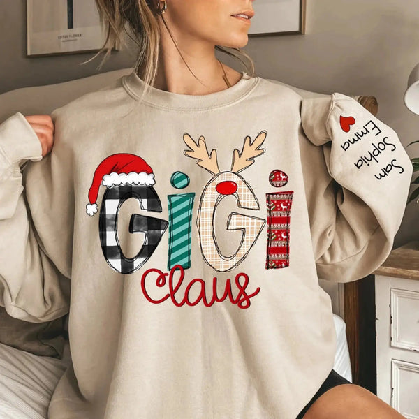 Custom Christmas Gigi Claus Sweatshirt, 2026 Christmas Nana Sweatshirt, Custom Grandma Claus Christmas Sweatshirt