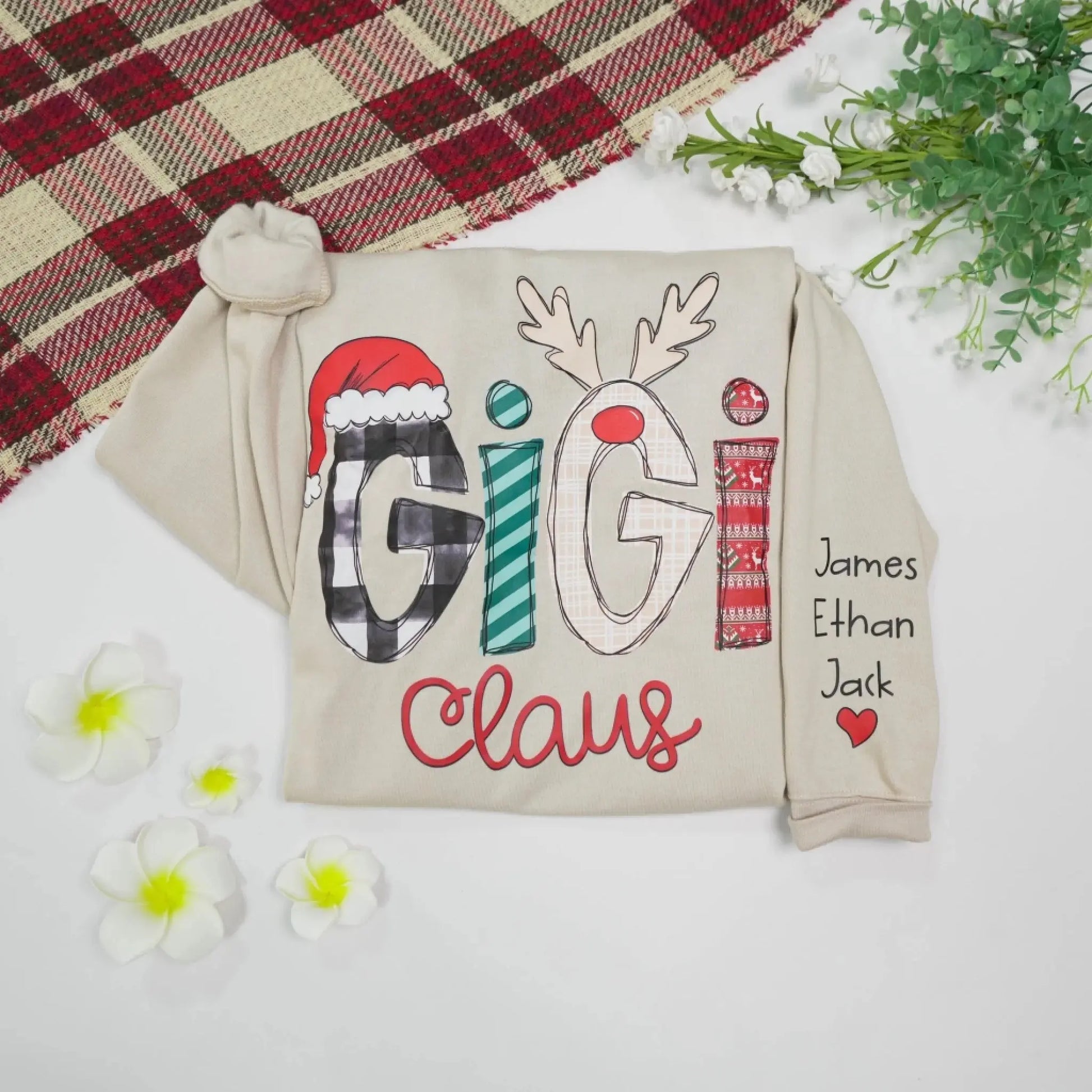 Custom Christmas Gigi Claus Sweatshirt, 2025 Christmas Nana Sweatshirt, Custom Grandma Claus Christmas Sweatshirt  Ezcustomize