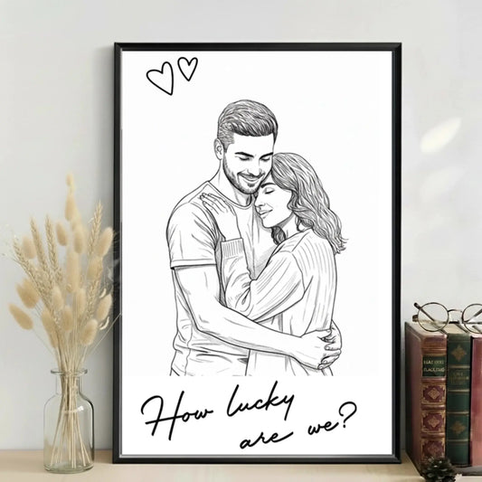 Custom Couple Photo Portrait How Lucky Are We – Personalized Photo Poster Wall Art – Romantic Anniversary & Valentine’s Day Gift for Him or Her  Ezcustomize