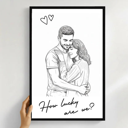 Custom Couple Photo Portrait How Lucky Are We – Personalized Photo Poster Wall Art – Romantic Anniversary & Valentine’s Day Gift for Him or Her  Ezcustomize