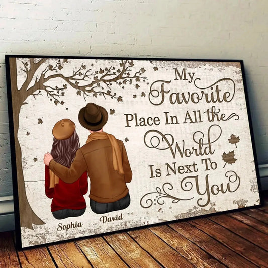 Custom Couple Poster/Canvas Sitting Under Tree – Personalized Fall Scene with Names – Romantic Gift for Anniversary or Valentine’s Day  Ezcustomize