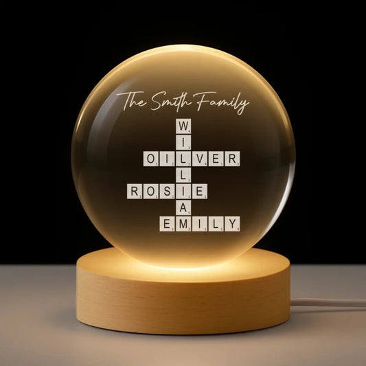 Custom Family Names Crossword Puzzle - Personalized Crystal Ball Lamp - Gift for Mom, Dad, Grandma, Grandparents, and Family  Ezcustomize