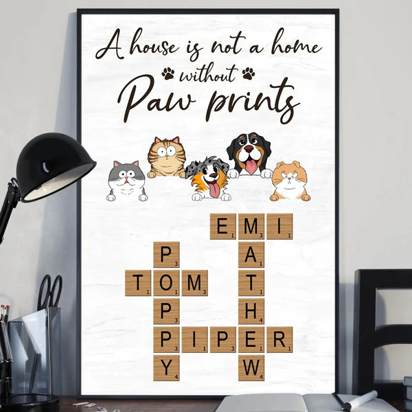 Custom Family Pet Portrait Art – Personalized Poster/Canvas – Unique Gift with Pet Names for Dog & Cat Lovers
