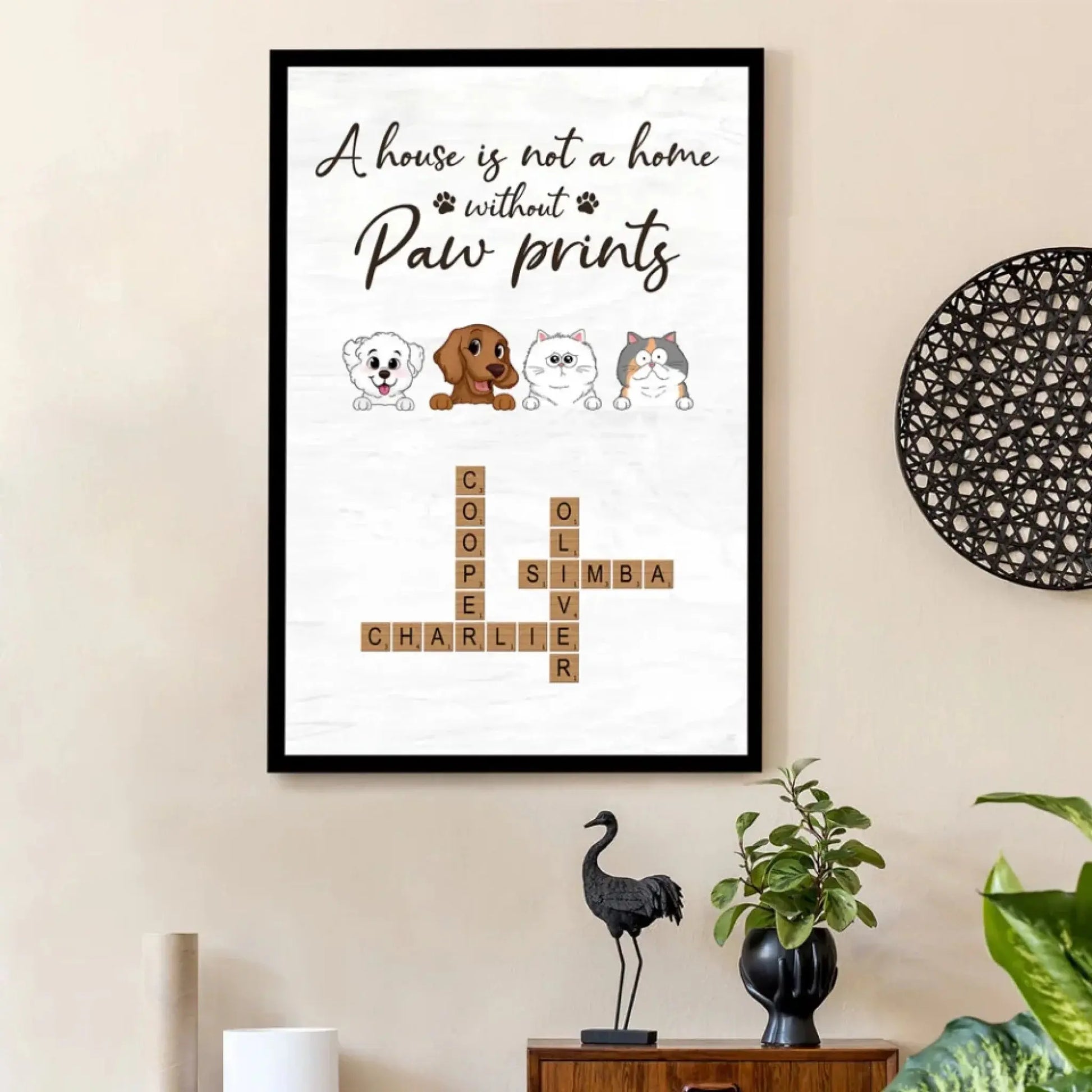 Custom Family Pet Portrait Art – Personalized Poster/Canvas – Unique Gift with Pet Names for Dog & Cat Lovers  Ezcustomize
