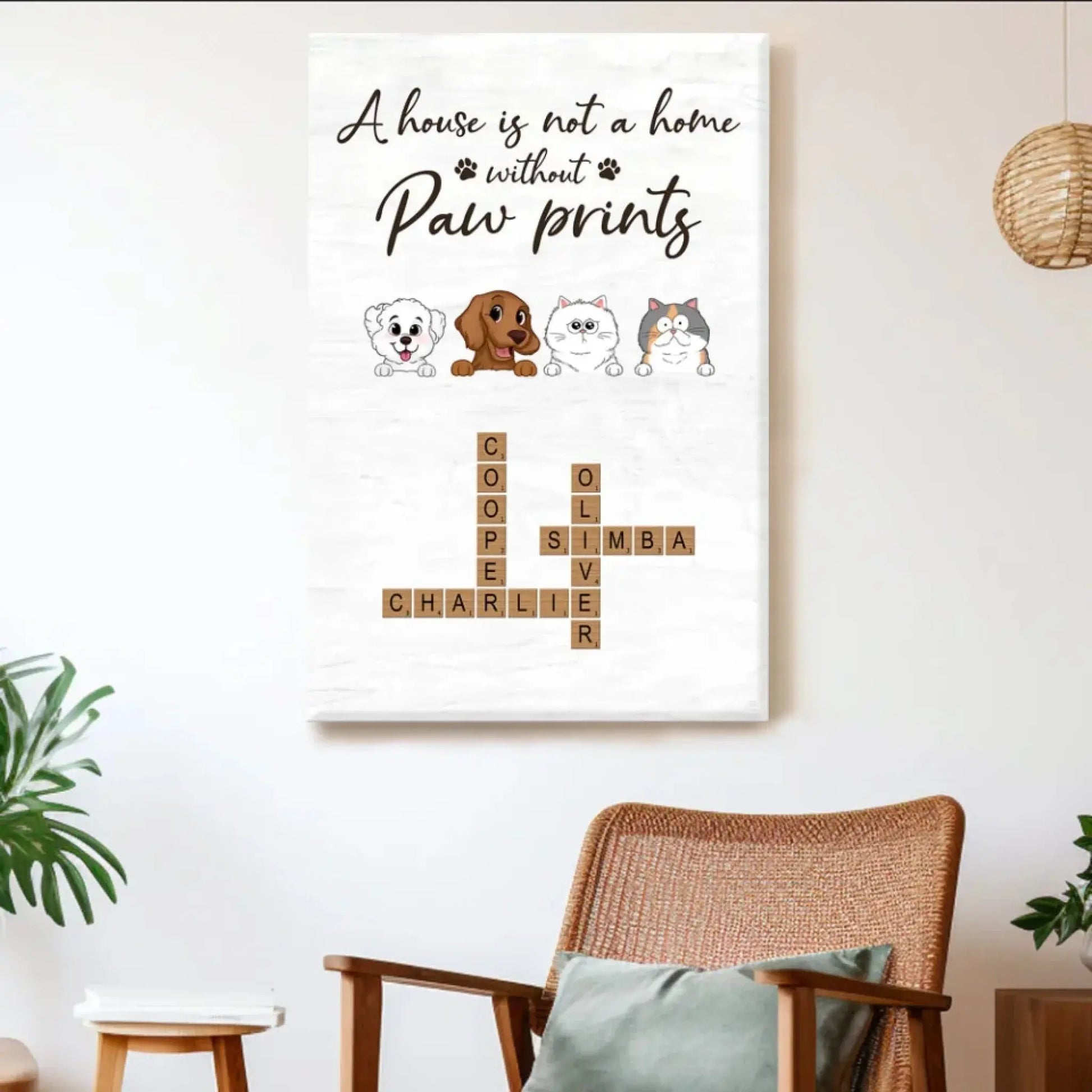 Custom Family Pet Portrait Art – Personalized Poster/Canvas – Unique Gift with Pet Names for Dog & Cat Lovers  Ezcustomize