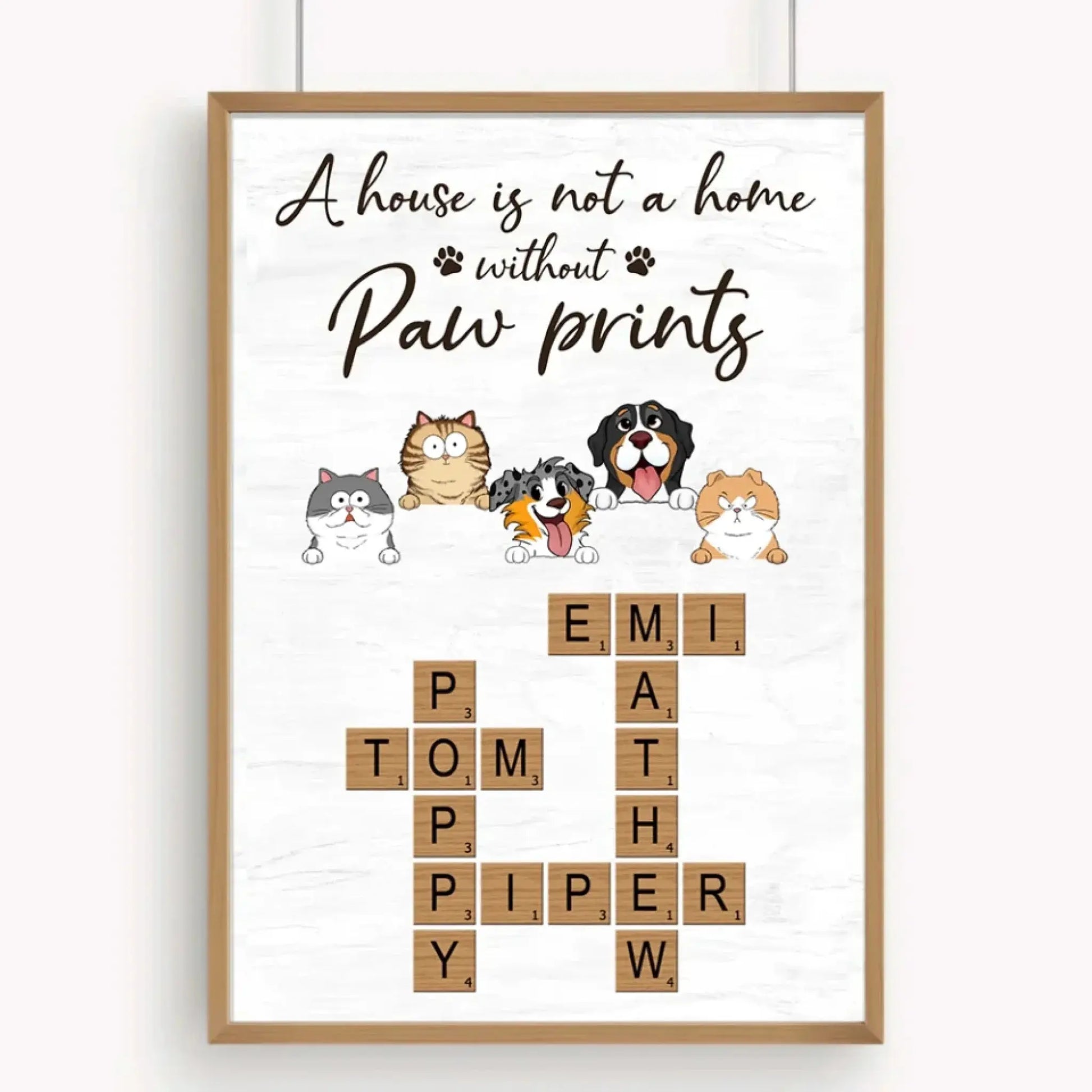 Custom Family Pet Portrait Art – Personalized Poster/Canvas – Unique Gift with Pet Names for Dog & Cat Lovers  Ezcustomize