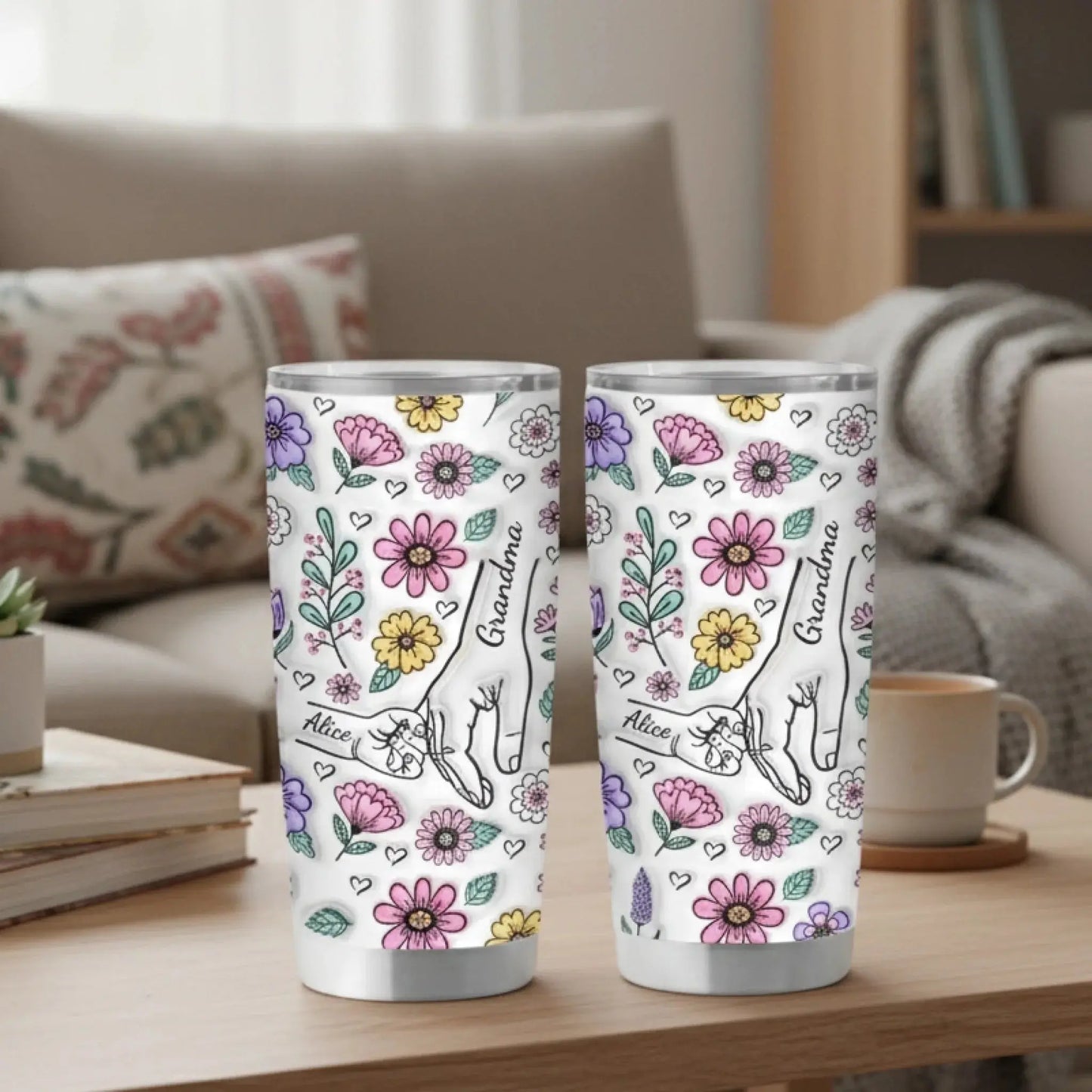 Custom Floral 3D Inflated Effect 20oz Tumbler Cup – Personalized Drinkware – Thoughtful Mother’s Day & Birthday Gift for Mom or Grandma  Ezcustomize