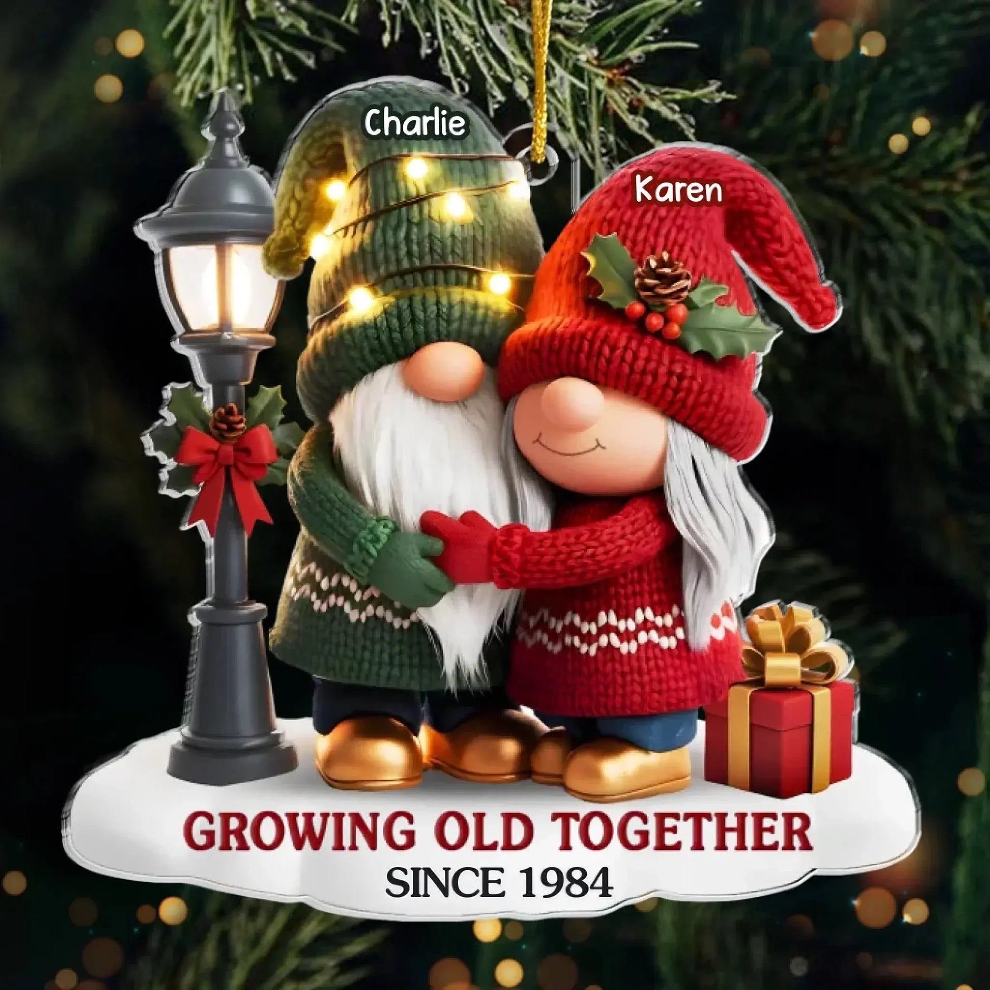 Custom Gnome Acrylic Ornament – Growing Old Together – Personalized Anniversary Christmas Gift for Couples, Husband & Wife.  Ezcustomize