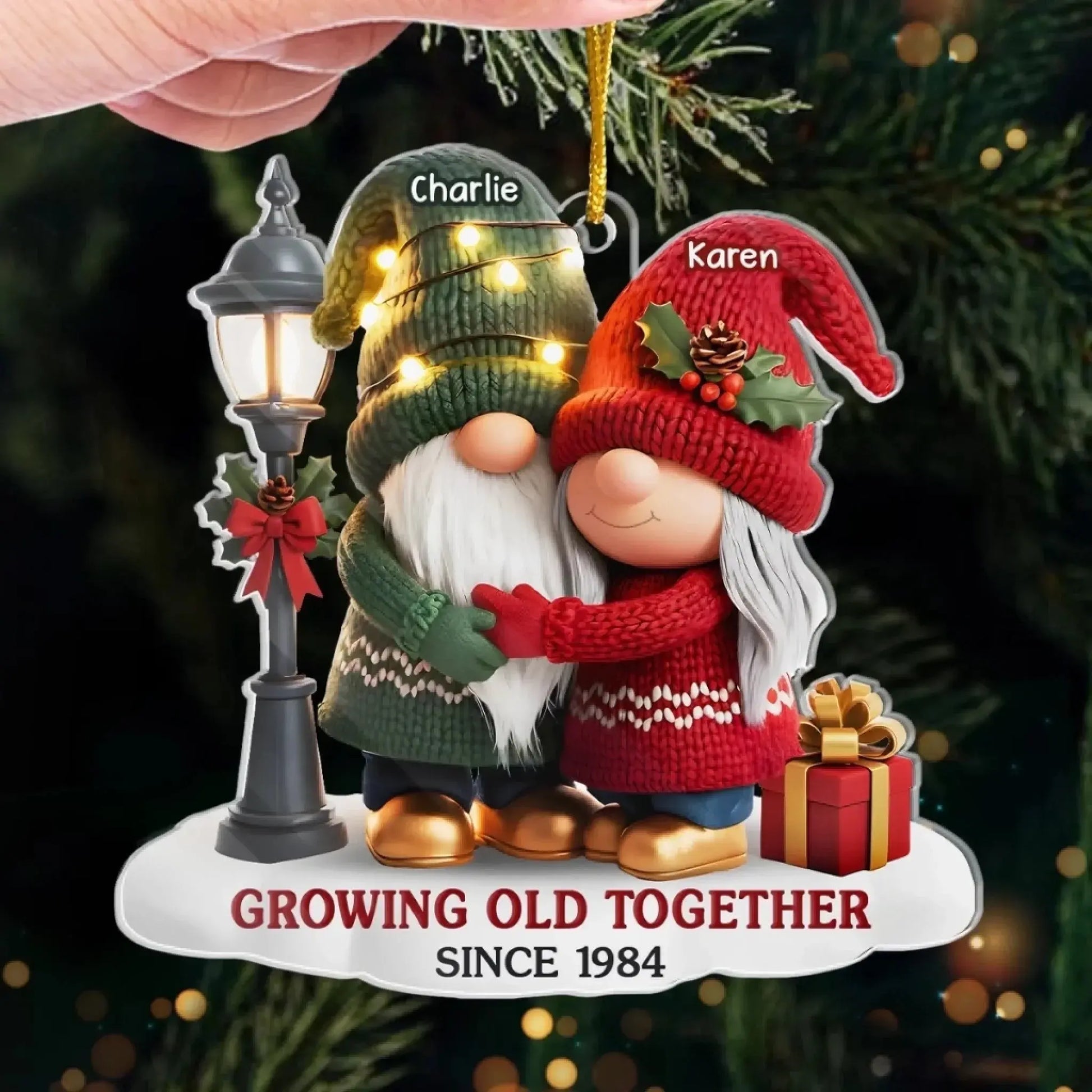Custom Gnome Acrylic Ornament – Growing Old Together – Personalized Anniversary Christmas Gift for Couples, Husband & Wife.  Ezcustomize