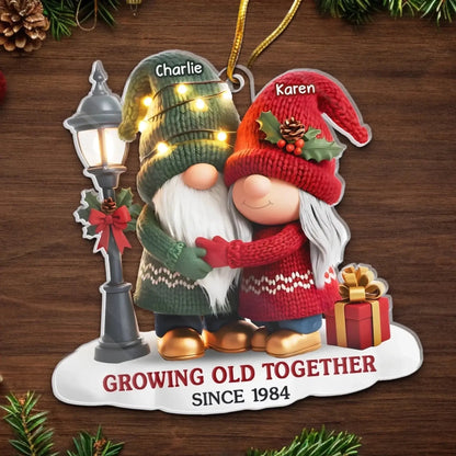 Custom Gnome Acrylic Ornament – Growing Old Together – Personalized Anniversary Christmas Gift for Couples, Husband & Wife.  Ezcustomize