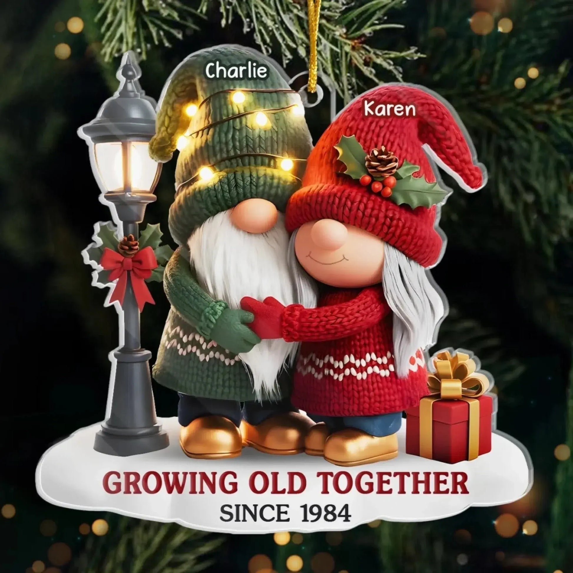 Custom Gnome Acrylic Ornament – Growing Old Together – Personalized Anniversary Christmas Gift for Couples, Husband & Wife.  Ezcustomize