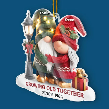 Custom Gnome Acrylic Ornament – Growing Old Together – Personalized Anniversary Christmas Gift for Couples, Husband & Wife.  Ezcustomize