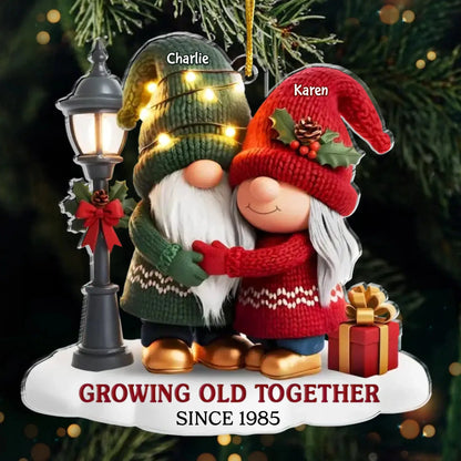 Custom Gnome Acrylic Ornament – Growing Old Together – Personalized Anniversary Christmas Gift for Couples, Husband & Wife.  Ezcustomize
