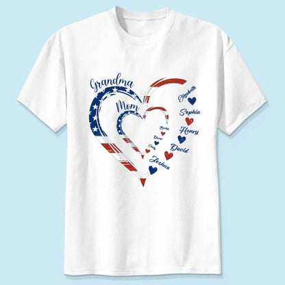 Custom Grandma Mom Heart Shirt – Personalized 4th of July Family T-shirt with Kids' Names, Patriotic Gift for Her  Ezcustomize