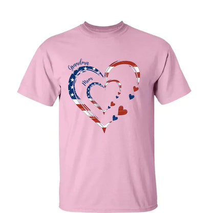 Custom Grandma Mom Heart Shirt – Personalized 4th of July Family T-shirt with Kids' Names, Patriotic Gift for Her  Ezcustomize