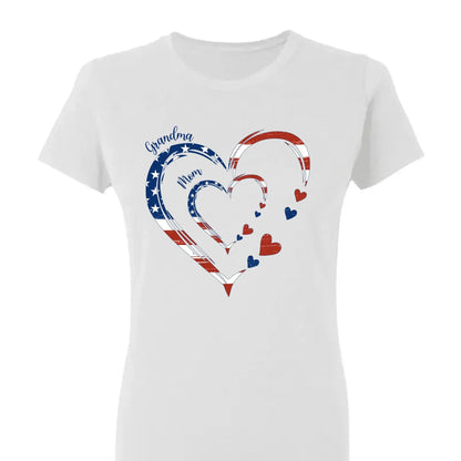 Custom Grandma Mom Heart Shirt – Personalized 4th of July Family T-shirt with Kids' Names, Patriotic Gift for Her  Ezcustomize