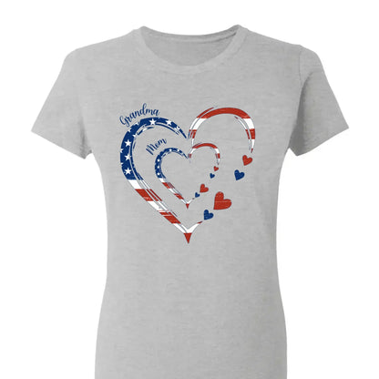 Custom Grandma Mom Heart Shirt – Personalized 4th of July Family T-shirt with Kids' Names, Patriotic Gift for Her  Ezcustomize
