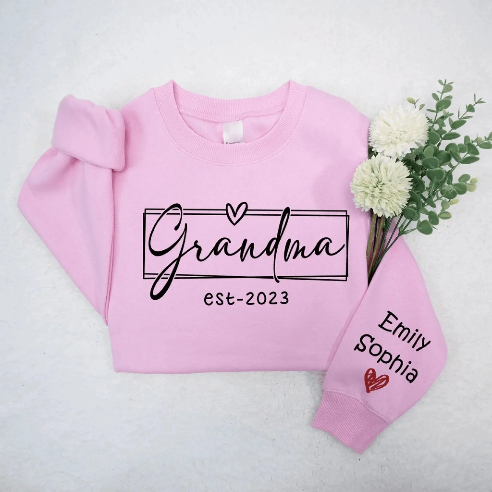 Custom Grandma Sweatshirt with Kid Names on Sleeve – Personalized Gift for Nana, Mimi, or Grandmother  Ezcustomize
