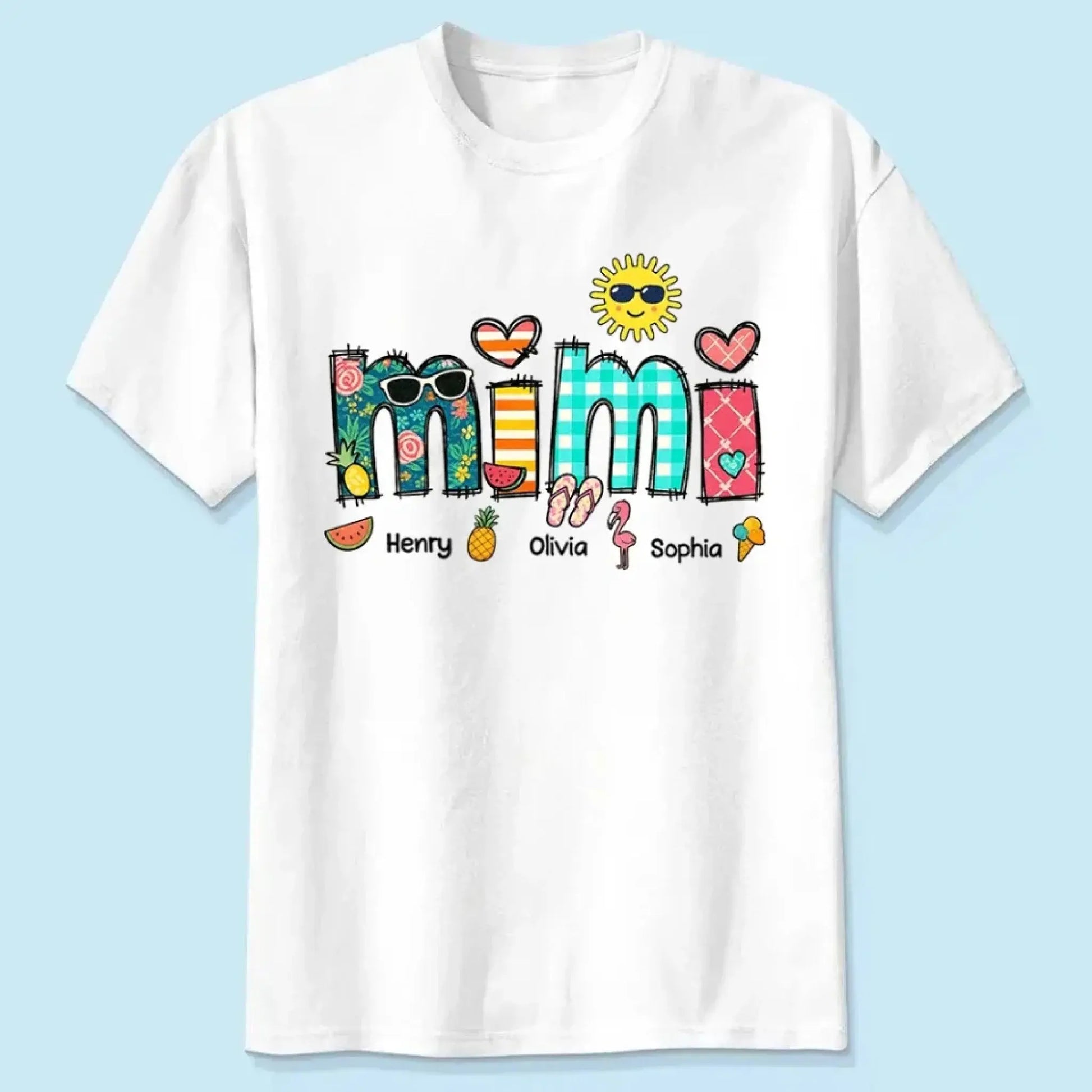 Custom Grandma & Grandkids Beach Shirt – Personalized T-Shirt for Nana, Mama, Mimi with Kids’ Names – Fun Summer or Birthday Gift  Ezcustomize