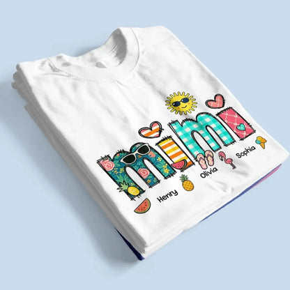 Custom Grandma & Grandkids Beach Shirt – Personalized T-Shirt for Nana, Mama, Mimi with Kids’ Names – Fun Summer or Birthday Gift  Ezcustomize