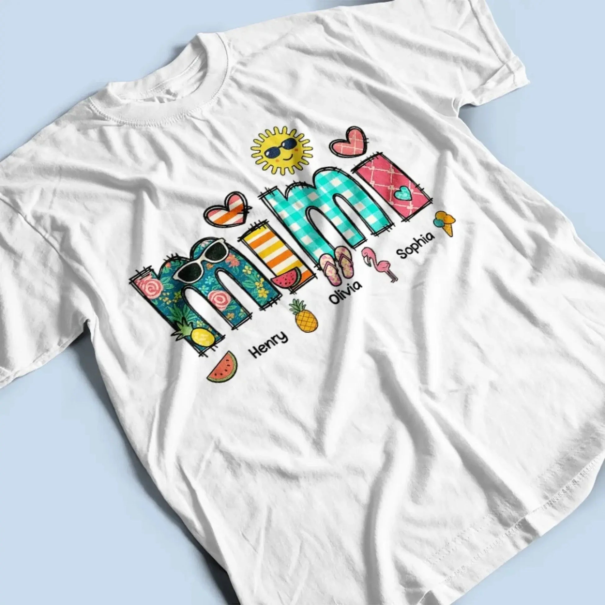 Custom Grandma & Grandkids Beach Shirt – Personalized T-Shirt for Nana, Mama, Mimi with Kids’ Names – Fun Summer or Birthday Gift  Ezcustomize