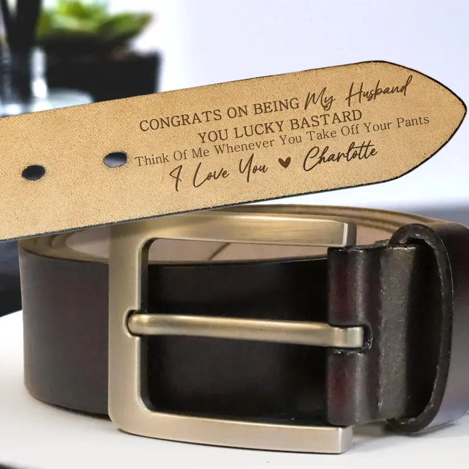Custom Handmade Belt- Funny Gift for Husband, Engraved Leather Belt Grooms Men  Ezcustomize