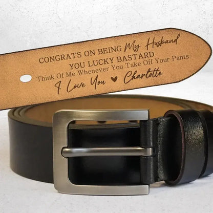 Custom Handmade Belt- Funny Gift for Husband, Engraved Leather Belt Grooms Men  Ezcustomize