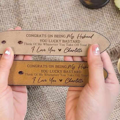Custom Handmade Belt- Funny Gift for Husband, Engraved Leather Belt Grooms Men  Ezcustomize