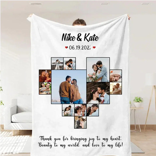 Custom Heart Photo Blanket, Heart Love Collage Anniversary Gift  Ezcustomize