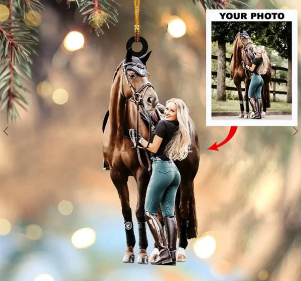 Custom Horse Photo Ornament, Personalized Equestrian Gift for Horse Lovers, Country Girl, Picture Acrylic Christmas Ornament | Horse Riding, Riders