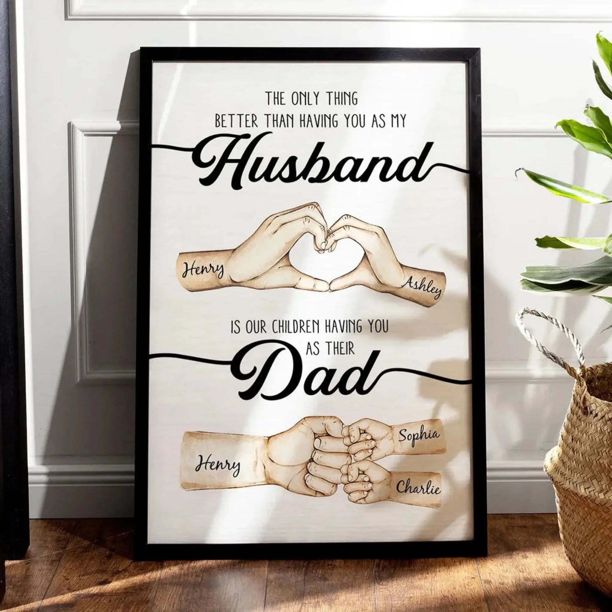 Custom Husband & Dad Poster – Personalized Father’s Day Gift from Wife, Romantic Heart Hand & Kids’ Fist Bump Canvas  Ezcustomize