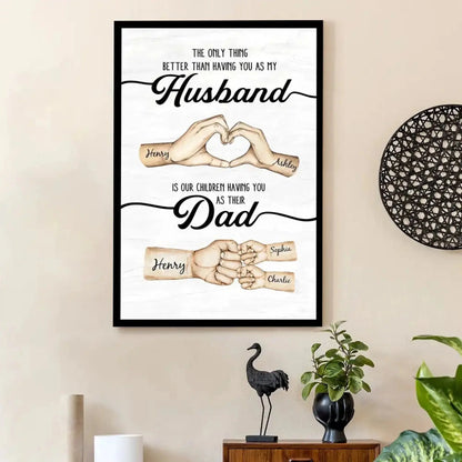 Custom Husband & Dad Poster – Personalized Father’s Day Gift from Wife, Romantic Heart Hand & Kids’ Fist Bump Canvas  Ezcustomize