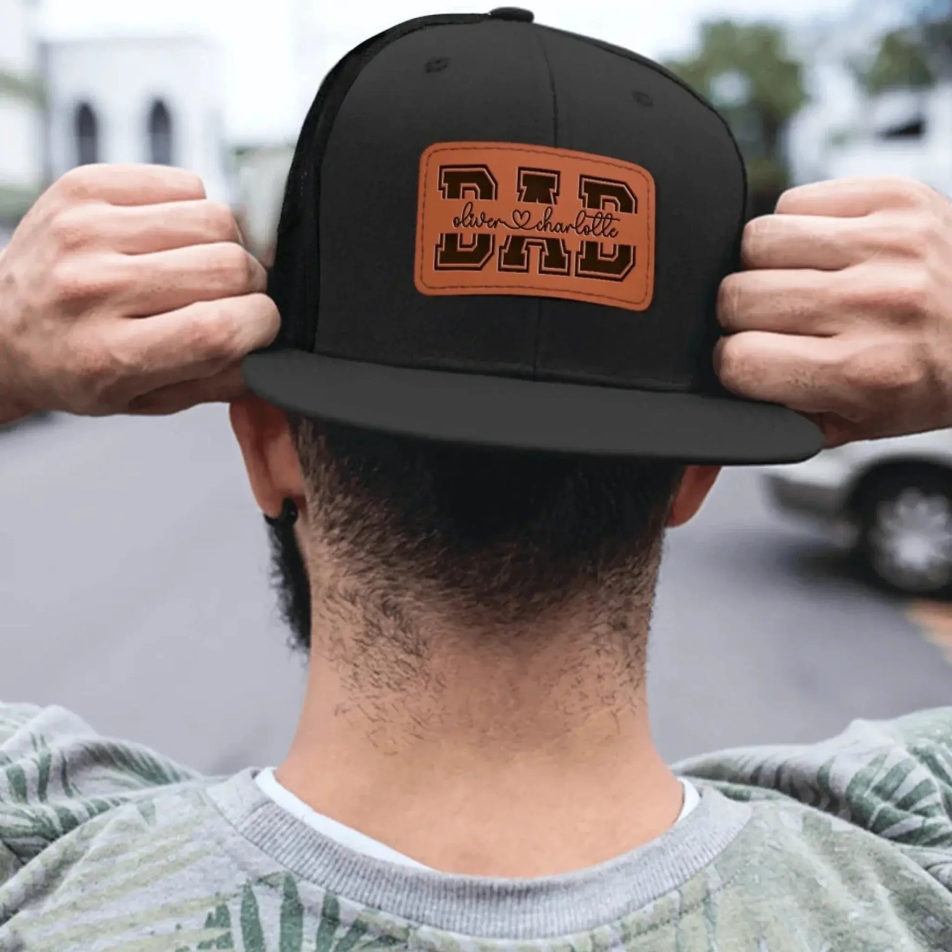 Custom Kids’ Names Dad Grandpa Trucker Hat – Personalized Leather Patch Cap, Father’s Day Gift for Him, Husband, Daddy or Papa  Ezcustomize