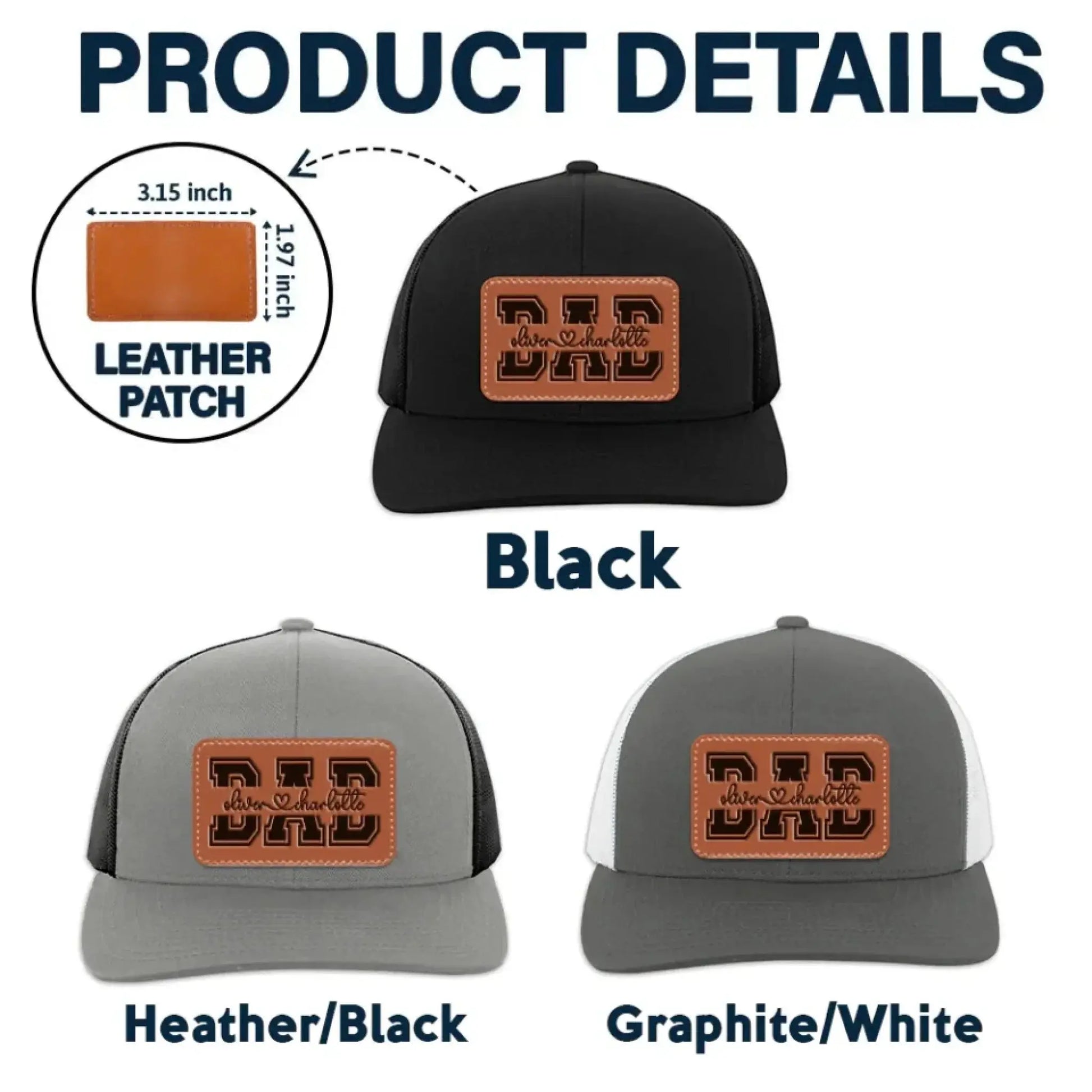 Custom Kids’ Names Dad Grandpa Trucker Hat – Personalized Leather Patch Cap, Father’s Day Gift for Him, Husband, Daddy or Papa  Ezcustomize