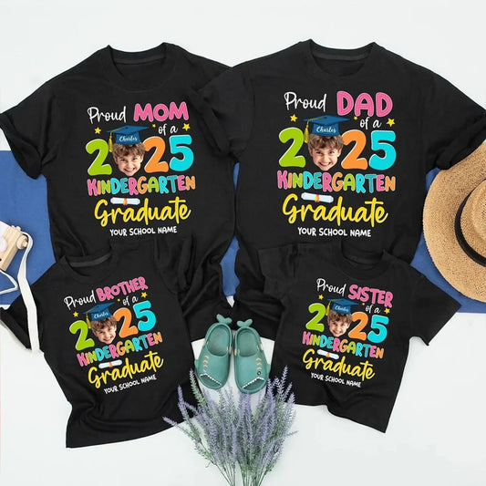 Custom Kindergarten Graduation Shirt with Photo – Proud Family 2025 Grad T-Shirt – Personalized Last Day of School Gift for Mom, Dad, Siblings  Ezcustomize