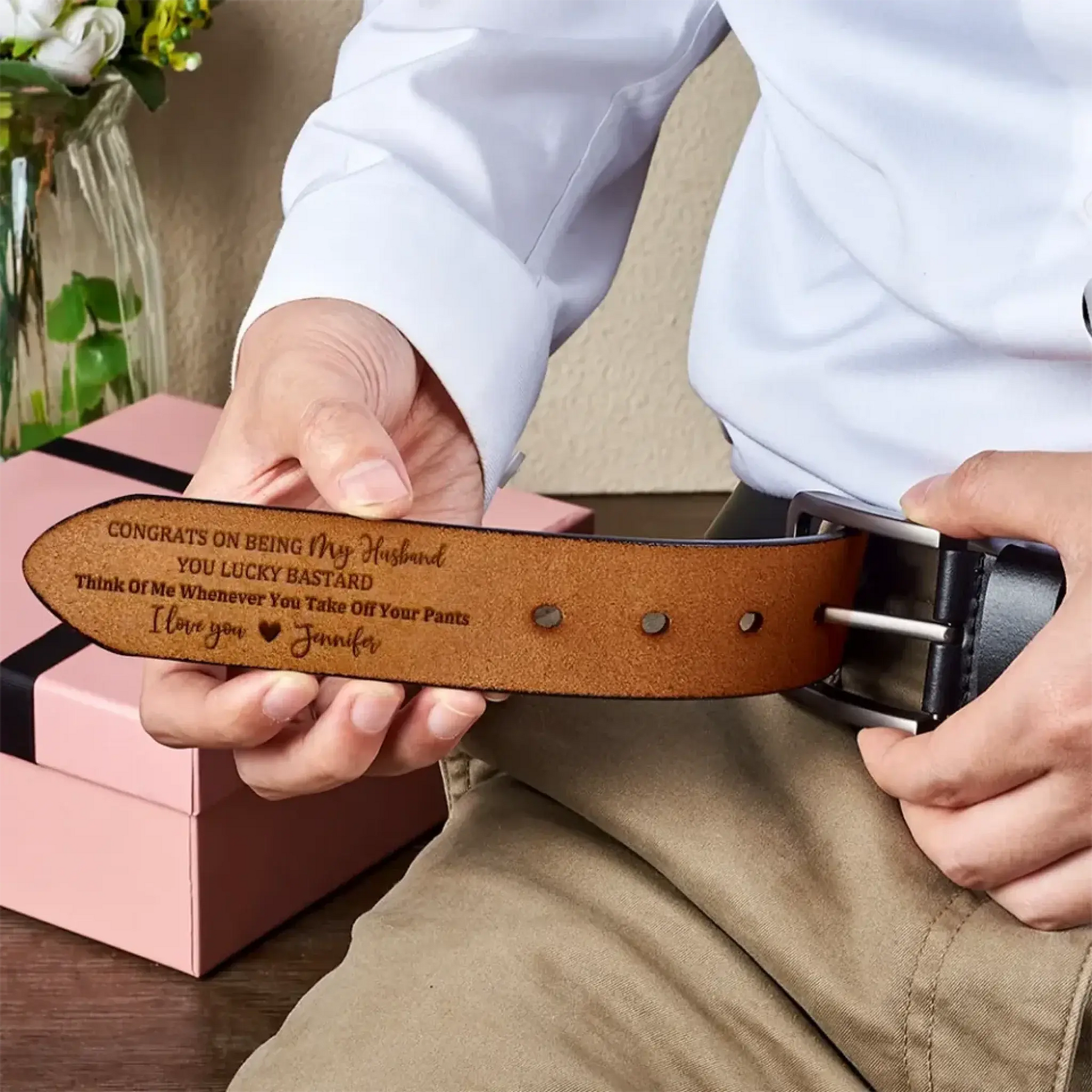 Custom Leather Belt for Husband, Engraved Men's Belt, Personalized Gift for Boyfriend  Ezcustomize