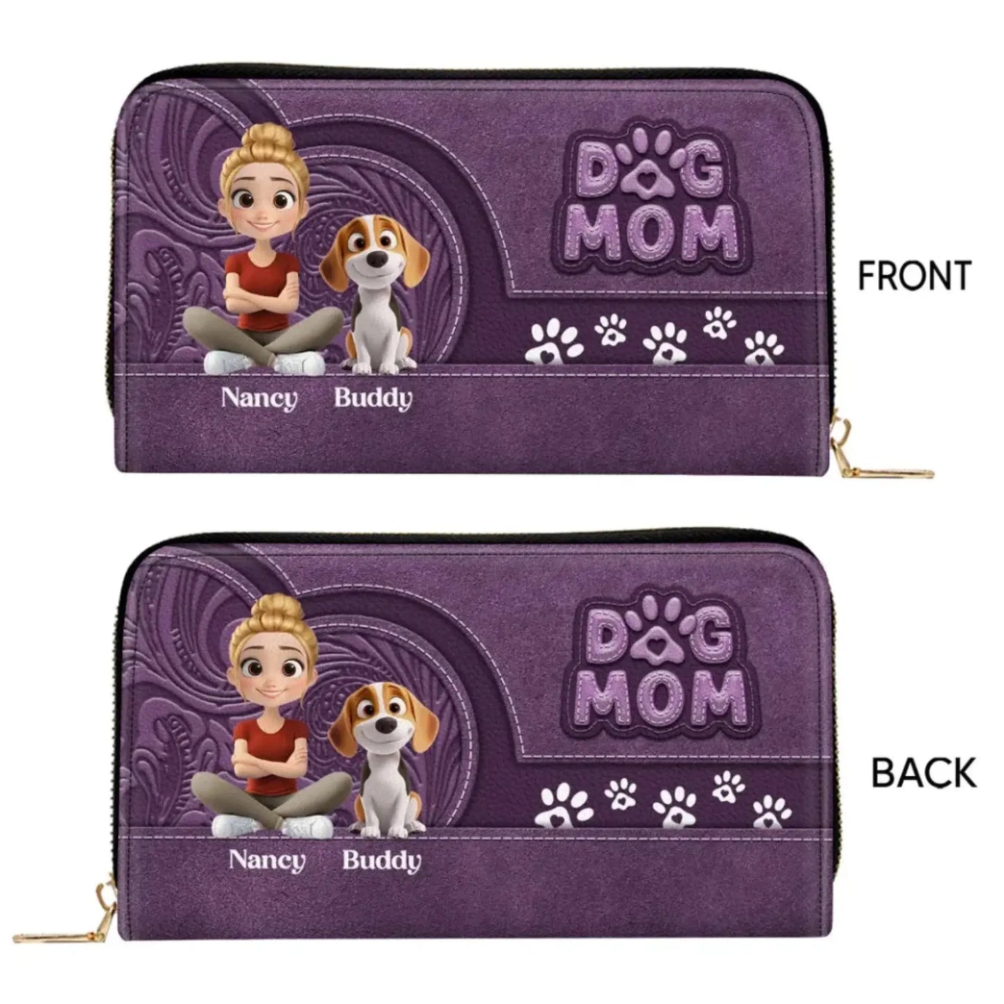Custom Leather Long Wallet for Dog Moms – Personalized Pet Illustration & Name, Perfect Gift for Dog Lovers  Ezcustomize