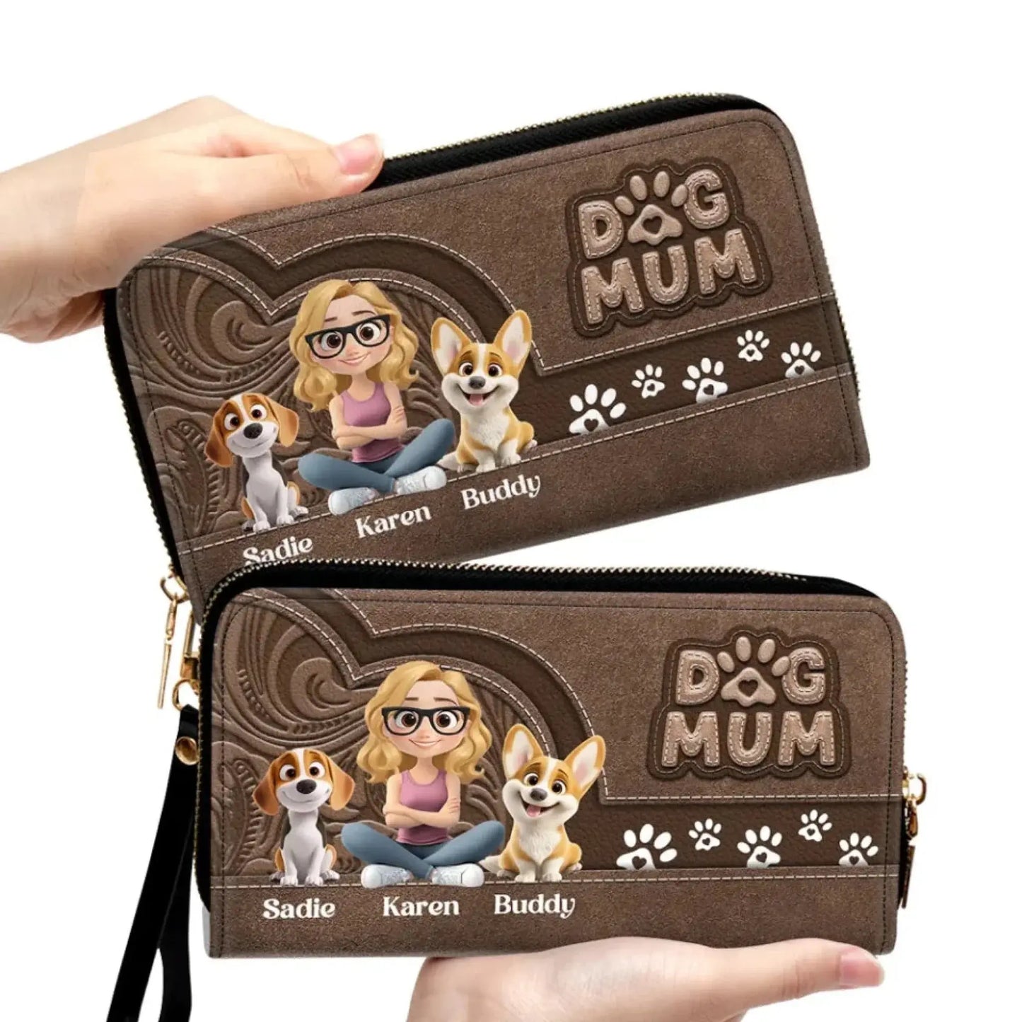 Custom Leather Long Wallet for Dog Moms – Personalized Pet Illustration & Name, Perfect Gift for Dog Lovers  Ezcustomize