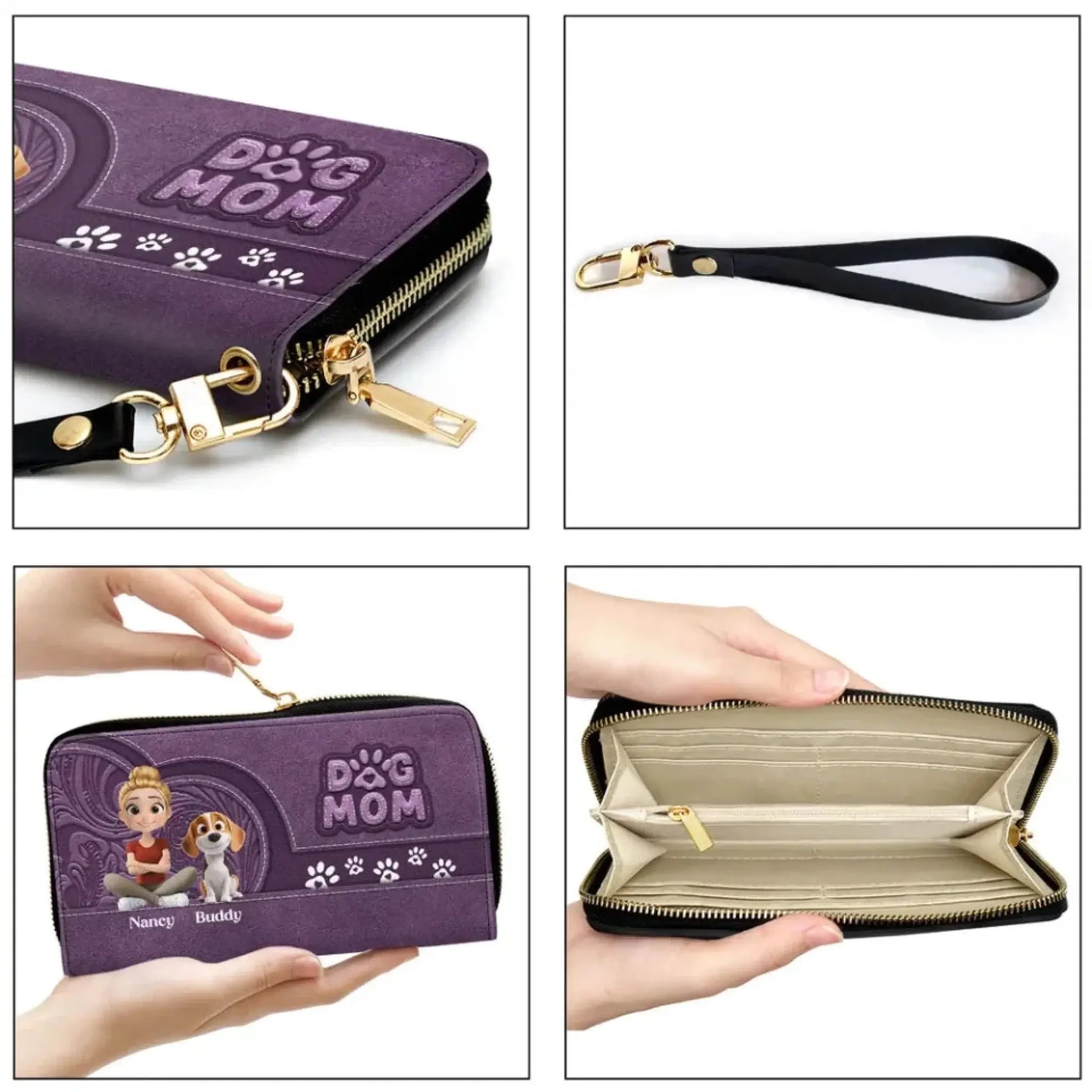 Custom Leather Long Wallet for Dog Moms – Personalized Pet Illustration & Name, Perfect Gift for Dog Lovers  Ezcustomize