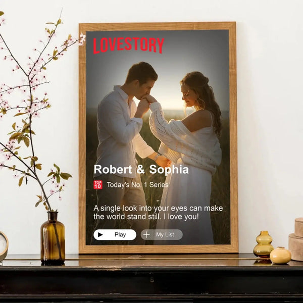 Custom Loveflix Poster – Personalized Couple Canvas Inspired by Romantic Streaming Scenes, Valentine’s Day Gift for Him or Her