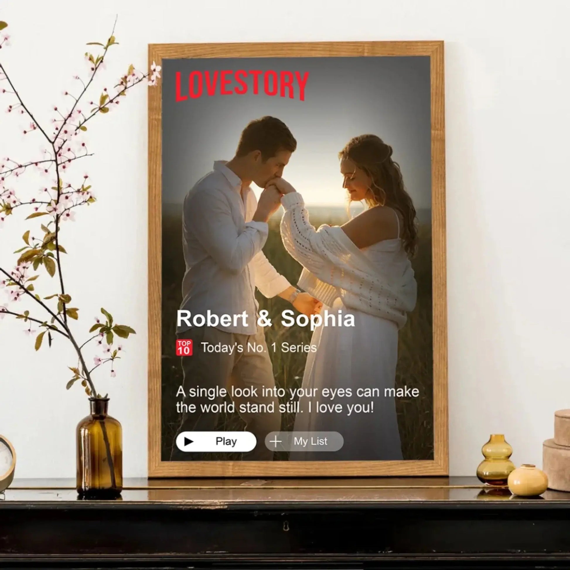 Custom Loveflix Poster – Personalized Couple Canvas Inspired by Romantic Streaming Scenes, Valentine’s Day Gift for Him or Her  Ezcustomize