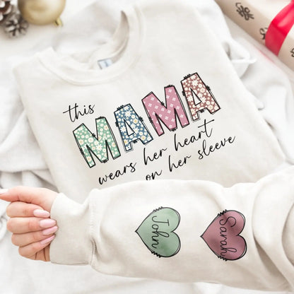 Custom Mama Heart Sleeve Sweatshirt – Personalized Kids' Names Gift for Mom, Nana, or Grandma  Ezcustomize