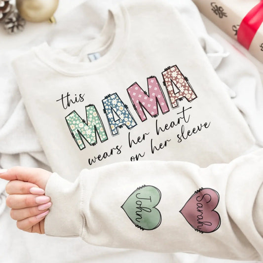 Custom Mama Heart Sleeve Sweatshirt – Personalized Kids' Names Gift for Mom, Nana, or Grandma  Ezcustomize
