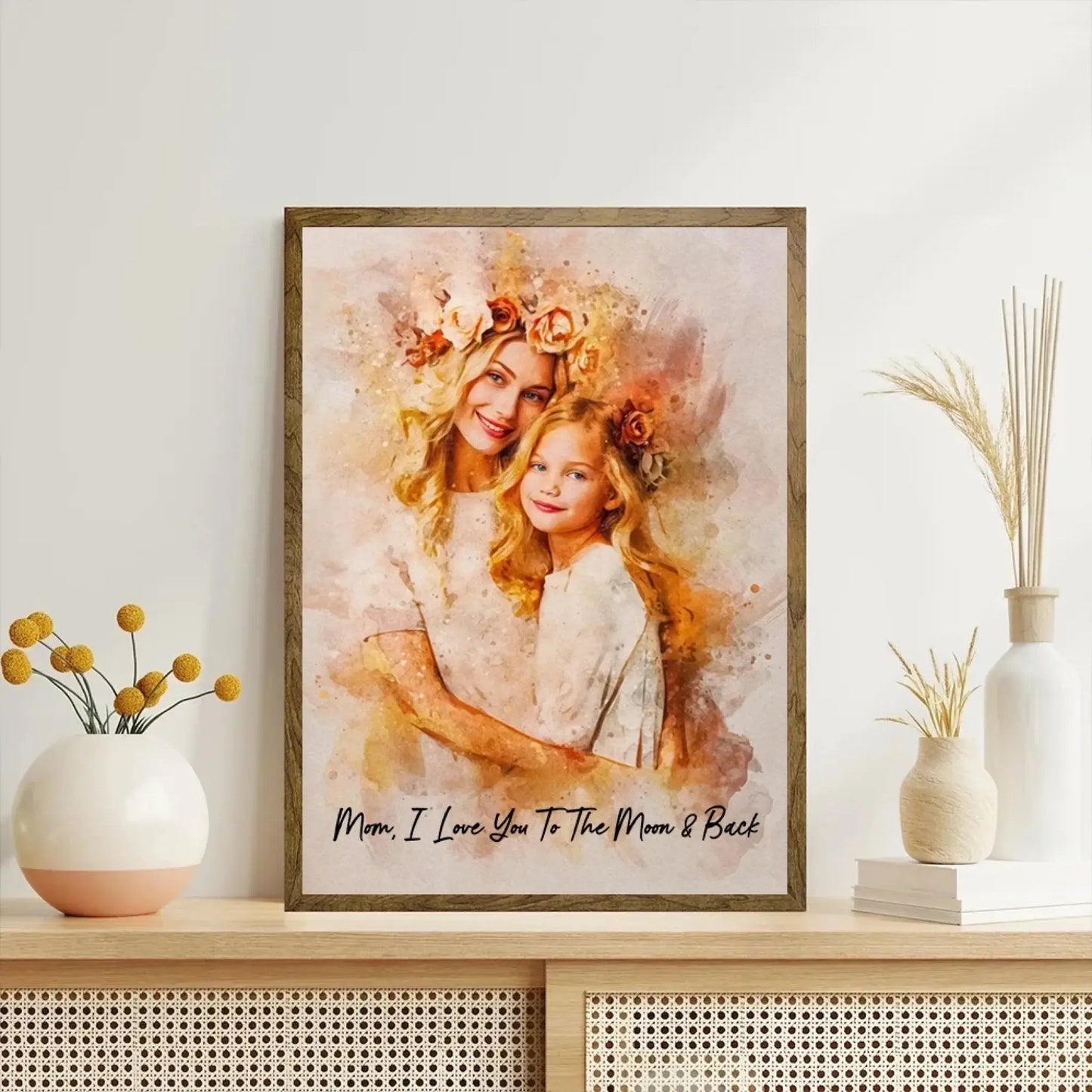 Custom Mom And Daughter Portrait Watercolor – Personalized Photo Canvas & Poster Gift For Mom  Ezcustomize