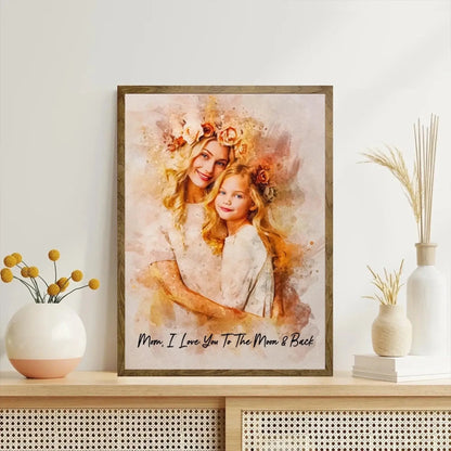 Custom Mom And Daughter Portrait Watercolor – Personalized Photo Canvas & Poster Gift For Mom  Ezcustomize